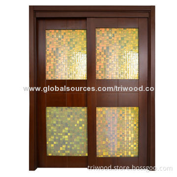 Sliding Door with Wood Frame and Eco-friendly Stain,Varnish, Welcome for Customization
